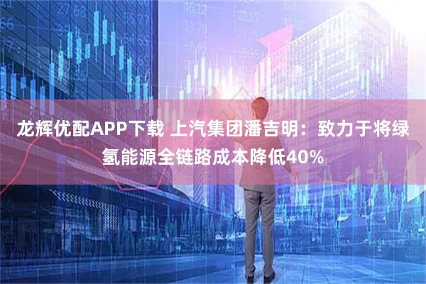 龙辉优配APP下载 上汽集团潘吉明：致力于将绿氢能源全链路成本降低40%